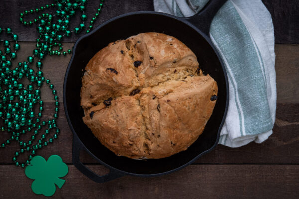 Photograph of Irish Soda Bread baked in a cast iron skillet